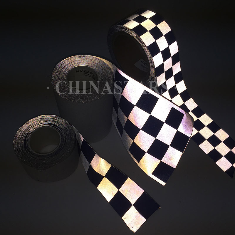 亮银TC拼搏（中国）布印刷方格 安全警示服用方格拼搏（中国）带